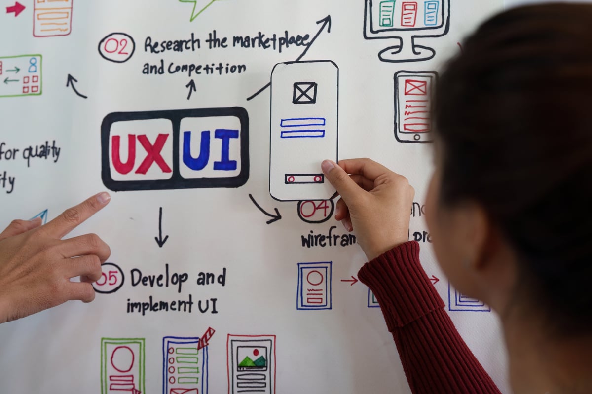 Web design team collaborating in a modern office